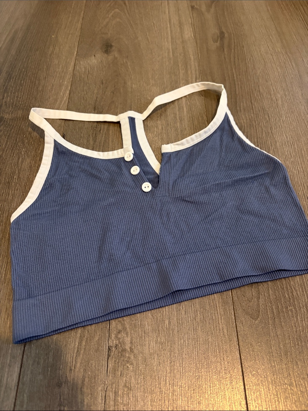 Colsie Blue Ribbed Contrast-Trim Cropped Tank